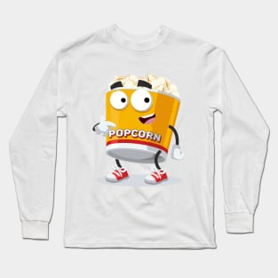 cartoon filled yellow popcorn bucket mascot showing himself Long Sleeve T-Shirt